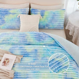ZRNBAST Fluffy Duvet Cover Twin Size, Tie Dye Blue Green Plush Fleece Bedding Sets, Super Soft Faux Fur Bed Set with Zipper, Luxury Fuzzy Comforter Cover with 2 Pillowcases(Blue Green, Twin) ZRNBAST