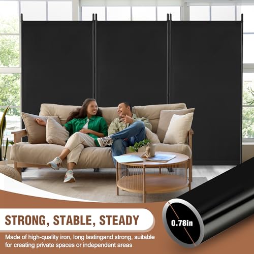 Yettsoy Room Divider 6FT Folding Privacy Partition Screen, 103'' W Freestanding Wall Divider for Room Separation, Portable 3 Panel Room Divider Panel Privacy Screen for Dorm Studio Office, Black Yettsoy