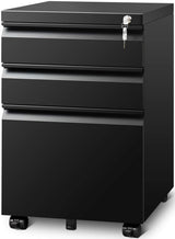 Guizeeopo Filing Cabinets for Home Office, Mobile File Cabinet with Lock, 3 Drawer Filing Cabinet for A4/Letter/Legal Size Folder, Fully Assembled Except Casters, Matte Black Guizeeopo