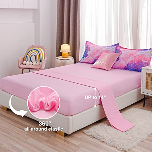 A Nice Night Galaxy Bedding Sets Outer Space Comforter 3D Printed Space Quilt Set Twin 6Pcs Glitter Pink,for Children Boy Girl Teen Kids A Nice Night