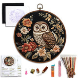 GOLDEN SMILE Embroidery Kit for Beginners Adults - 2-in-1 Frame & Display Hoop (8.2"/21cm), Water-Soluble Pattern, Full Reusable Tools for Easy Start | Owl Floral Art