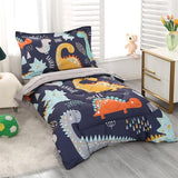 Wowelife Toddler Bedding Sets for Boys Premium 4 Piece Dinosaur Toddler Comforter Set Blue Grey Bed Set, Super Soft and Comfortable for Toddler(Dark Blue) Wowelife