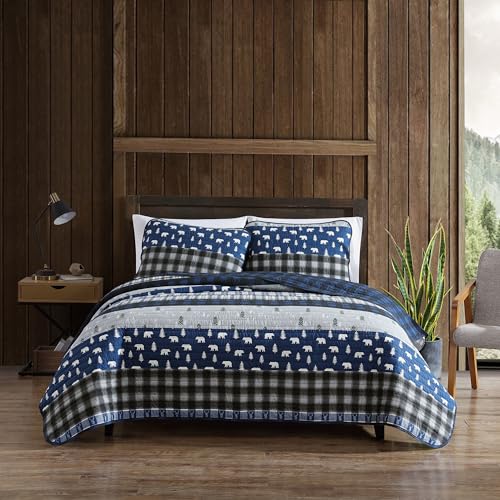 Eddie Bauer - Queen Quilt Set, Reversible Cotton Bedding with Matching Shams, Luxurious Bedding Set (Blue Creek Navy, Queen) Eddie Bauer