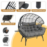 CHINNLUU Double Egg Chair Outdoor Indoor 2 Person Wicker Egg Lounge Chair with Foldable Cup Holder Cushion Rain Cover Patio Oversized Loveseat for Balcony Porch Backyard