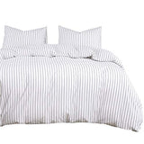 Wake In Cloud - Striped Cotton Duvet Cover Set, Ticking Stripe Vertical Pinstripe Farmhouse, 100% Washed Cotton Textured Percale Bedding Set, 3 Pieces, White, King Size Wake In Cloud