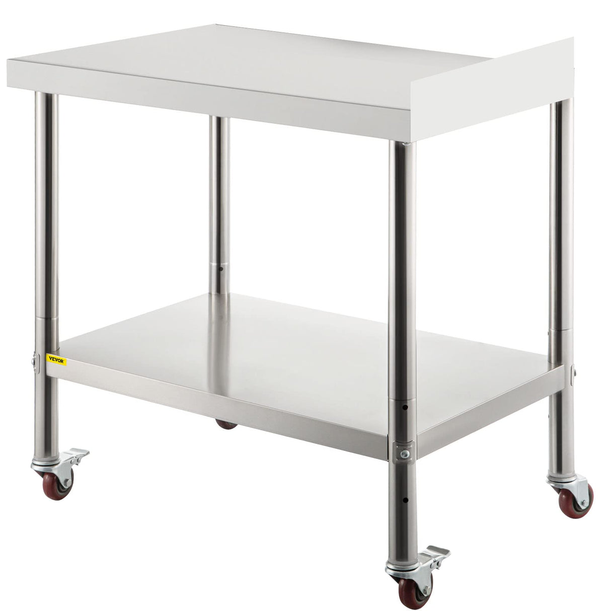 VEVOR Stainless Steel Prep Table, 24 x 15 x 35 Inch, 440lbs Load Capacity Heavy Duty Metal Worktable with Backsplash Adjustable Undershelf & 4 Casters, Commercial Workstation for Kitchen Restaurant VEVOR