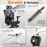 GABRYLLY Ergonomic Office Chair with Footrest, 135° Reclining Desk Chair with Adjustable Lumbar Support,3D Armrest,Headrest & Large Steel Base, 300LBS Heavy Duty Mesh Chair GABRYLLY