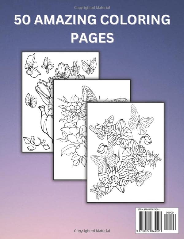 Easy Large Print Butterflies Adult Coloring Book: Easy Large Print Beautiful Butterfly and Flower Coloring Book For Designs Majosta