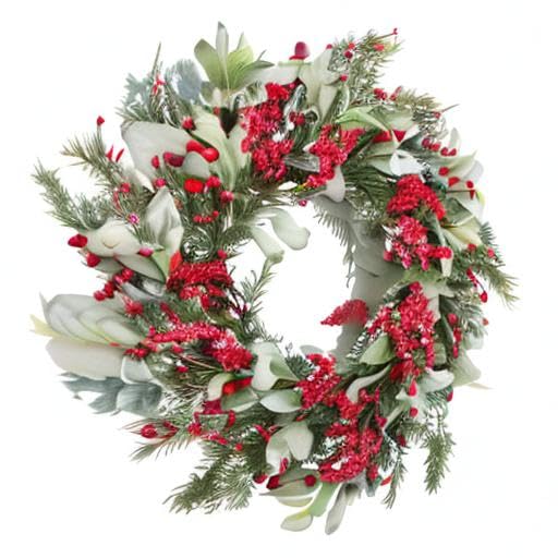 Skrantun 20 Inch Artificial Christmas Wreath Door Wreath with Lambs Ear Leaves Winter Wreath with Artificial Snow and Red Berries Christmas Decorations with Pine Needles for Home Wall Window Decor Skrantun