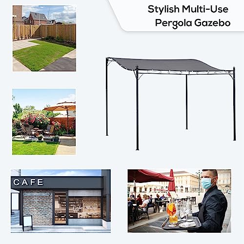 Outsunny 10' x 10' Steel Outdoor Pergola Gazebo, Patio Canopy with Weather-Resistant Fabric and Drainage Holes for Backyard, Deck, Garden, Gray - WoodArtSupply