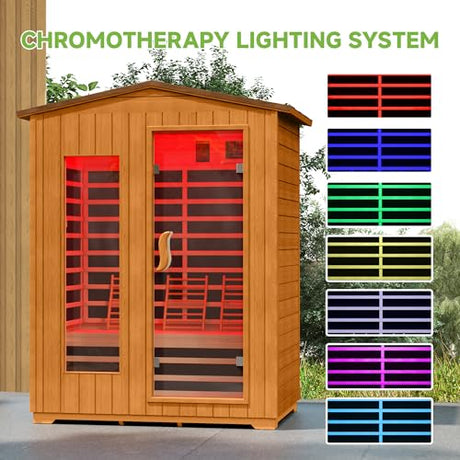 springspa Outdoor Infrared Sauna 3 Person for Home, 15amp Low EMF Far Infrared Spruce Wooden Sauna with Bluetooth,LCD Panel springspa