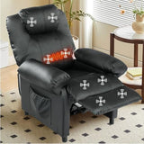 KCREAM Faux Leather Recliner Chair with Massage and Heat, Mid Century Overstuffed Manual Reclining Chair, Massaging Push Back Recliner Chair Single Sofa for Living Room, Black