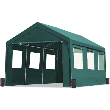 ADVANCE OUTDOOR 10x20 ft Heavy Duty Carport with Removable Window Sidewalls and Doors, Adjustable Height Car Canopy Garage Party Tent Boat Shelter with Reinforced Poles, Green ADVANCE OUTDOOR