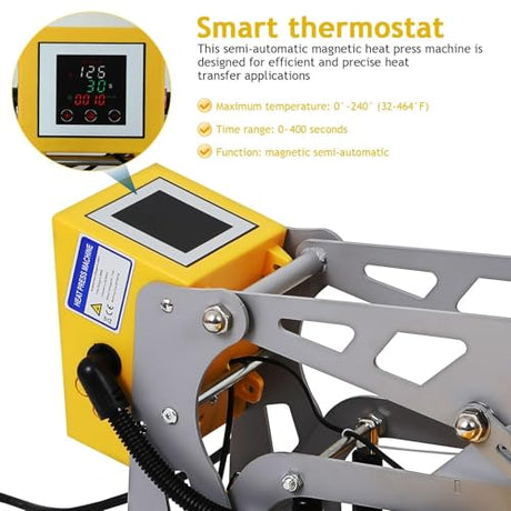 Semi-Auto Heat Press Machine:16x24 Heat Press Machine Slide Out - Digital Control 110v 2000w High-Pressure Sublimation Transfer Machine, for T-Shirts, Bags, Cushion, Yellow ZHVNFLOU