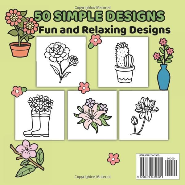 Plants & Flowers Simple & Bold Coloring Book: Fun and Relaxing Floral Designs for Kids, Adults, and Seniors Majosta