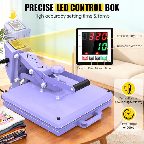 AKEYDIY 15" x 15" Slide Out Heat Press for T Shirts - Fast Heating for Sublimation, Industrial Even Heat Transfer & Precise Temp Control, Shirt Heat Press for Vinyl & Fabric Projects (15x15 Purple) AKEYDIY