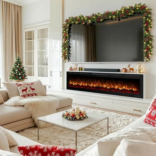 Mystflame 50 Inch WiFi-Enabled Recessed Electric Fireplace Inserts with Log Speaker,Alexa/Google Compatible,Wall Mounted & Freestanding Fireplace Heater,13 Adjustable Colors,5 Brightness Levels,Timer Mystflame