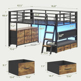 Dnxao Low Loft Bed Twin with Desk,9 Storage Drawers,Twin Bed Frames for Kids with 15.8" H Safety Guardrail,Kids Loft Bed with LED Lights and Charging Station,Inclined Ladder,Spave Saving,Rustic Brown Dnxao