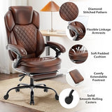 linting 400lbs Reclining Office Desk Chair with Footrest, Plus Size Comfortable Big Tall Brown Leather Recliner Office Chairs for Heavy People linting