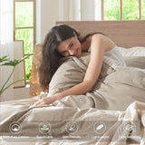 MooMee Bedding Duvet Cover Set 100% Washed Cotton Linen Like Textured Breathable Durable Soft Comfy (Heathered Tannish Linen Grey, King 104"x90") MooMee