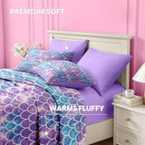 Nesker 5 Pcs Comforter Set Twin Size, Blue Purple Gradient Bedding for Kids Teen, Mermaid Scale Bedding Set with Pillowcase & Sham Nesker