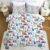 FUYEUN Cartoon Truck Comforter Set Twin: Construction Bedding Set for Boys Kids Children Bedroom Dorm White Cute Cars Quilt 1 Comforter + 1 Pillow Case FUYEUN