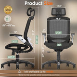 GABRYLLY Ergonomic Office Chair, High Back Home Desk Chair with Headrest, Flip-Up Arms, 90-120° Tilt Lock and Wide Cushion, Big and Tall Mesh Chairs for Man Woman, Black Task Chair GABRYLLY