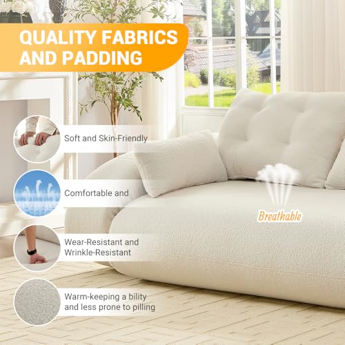 78.7" Folding Sofa Bed Queen, Foldable Floor Futon Sofa Sleeper, Convertible Boneless Mattress, Loveseat Cloud Couch for Home Living Room, Bedroom, Lounge, Apartment and Small Spaces, Beige Teddy Tmsan