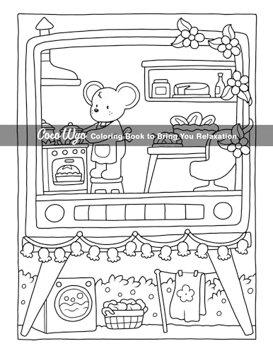 Cozy Spaces: Coloring Book for Adults and Teens Featuring Relaxing Familiar Corners with Cute Animal Characters for Stress Relief Coco Wyo LLC