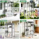 Catio Outdoor Cat Enclosures, Large Wood Cat House, Cat Enclosure Connect to Window with 2 Resting Box, 2 Platforms, 2 Scratching Pole FurrParner