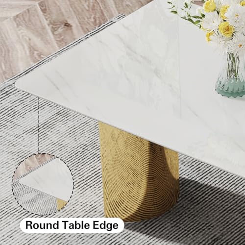 Shenyon Modern Dining Table Set for 6, White Faux Marble Glass Dining Room Set, 71” Rectangular Kitchen Table with 6 Beige Velvet Dining Chairs, Kitchen & Dining Room Set Shenyon