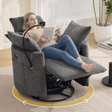 Power Recliner Chairs, 360° Swivel Rocking Chair Nursery with USB/Type-C & Phone Holder, Gilder Reclining Chair with Side Pocket for Adults, Barrel Recliners for Living Room, Chenille Dark Grey