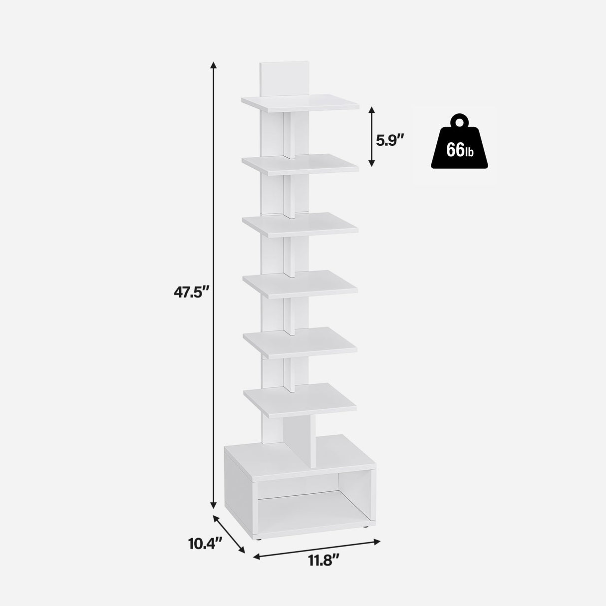 TUTOTAK Narrow Bookshelf, Vertical 8-Tier Bookcase, Spine Book Shelf for Small Space, Small Standing Shelf for Living Room, Office, Study, Entryway, White BS07BW008 TUTOTAK
