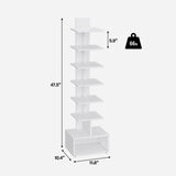 TUTOTAK Narrow Bookshelf, Vertical 8-Tier Bookcase, Spine Book Shelf for Small Space, Small Standing Shelf for Living Room, Office, Study, Entryway, White BS07BW008 TUTOTAK