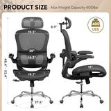 DEVAISE Ergonomic Mesh Home Office Desk Chair with Lumbar Support, High Back Reclining Computer Gaming Chair with Flip-up Armrests, 3D Headrest, Tilt Lock, Heavy Duty, SGS Class 4 Gas Lift, Black DEVAISE