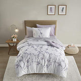 Comfort Spaces Bed in A Bag - Trendy Casual Design Cozy Comforter with Complete Sheet Set with Side Pocket, All Season Cover, Matching Shams Twin XL(66 in x 90 in), Kate, Grey/Purple 6 Piece Comfort Spaces