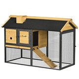 PawHut 47" Wooden Rabbit Hutch Outdoor with Run, Metal Frame, 2-Story Bunny Rabbit Cage with Removable Tray, Ramp, Bunny Hutch with Space-Saving Design PawHut