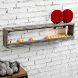 MyGift Wall Mounted Torched Wood Table Tennis Rack for Ping Pong Paddles and Balls Storage Shelf MyGift