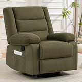 360° Swivel Rocker Recliner Chair for Adults, Nursery Manual Reclining Chair with Arms and Back, Upholstered Glider Rocking with Side Pockets for Living Room, Bedroom Nursing use, Corduroy, Green