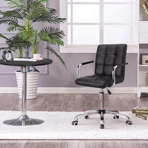 Yaheetech Desk Chair - Office Chair with Arms/Wheels for Students Swivel Faux Leather Home Computer Black Yaheetech