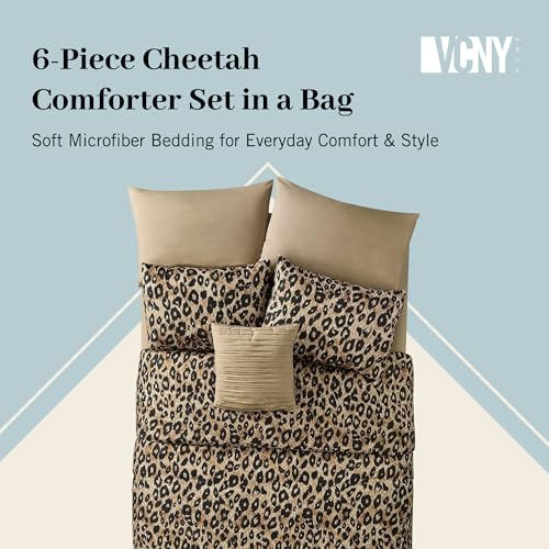 VCNY Home Bed in a Bag 8-Piece Bedding Set - Queen Size | Cheetah Print Shams, Decorative Pillows & Pillowcases | Elevate Your Home Decor | Luxurious, Soft & Cozy | No-Wrinkle Microfiber Polyester VCNY Home