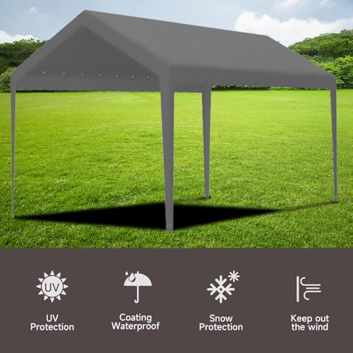 Carport Replacement Canopy, Replacement Top Cover for 12' x 20' Carport Frame, 180G PE Fabric Waterproof & UV Protected Tarp with Ball Bungees, Grey (Only Top Cover, Frame is not Included) Vanteriam