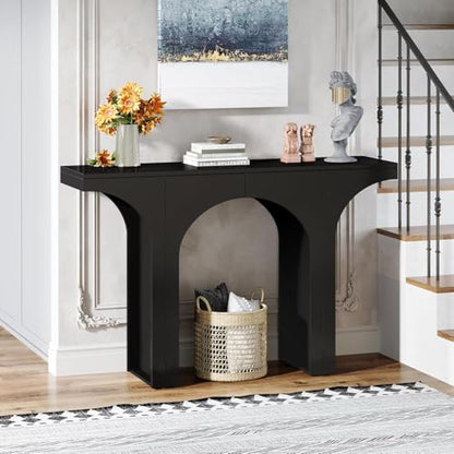 Tribesigns 47 Inches Console Table, Black Entryway Table, Modern Hallway Table, Sofa Table with Arch Base, Unique Foyer Table, Behind Couch Table, Wooden Long Accent Table for Living Room, En - WoodArtSupply