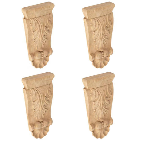 Crapapfert 4PCS Unpainted Natural Solid Wood Carved Corner Onlay Applique 5.9x2.8 Inch Vintage Home Decor Decorative European Style Corners Corbels CRAPAPFERT