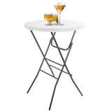 Cocktail Table 28in Portable Folding Bar Height Table, Compact Round High Top Plastic & Steel Bistro with Removable Legs, for Indoor Outdoor RV Patio Catering Parties Commercial Events pollilar