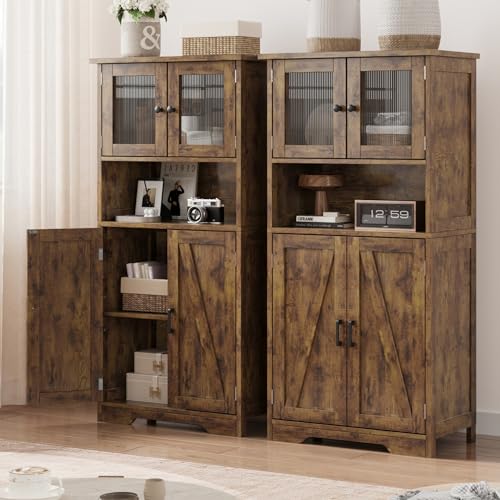 GAOMON Kitchen Pantry Storage Cabinet with Doors and Shelves, 50.4" Freestanding Pantry Cabinets, Wooden Cupboard, Large Floor Cabinet for Bathroom, - WoodArtSupply