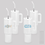 Sublimation Tumblers, 4 Pack 40oz Insulated Tumbler, 100% Leak Proof, with Handle & Lid & Straw & Brush, Stainless Steel Iced Coffee Tumbler Bulk, DIY Gift for Women Men Travel Party Car Office, White Skyflora
