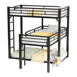 PVWIIK Heavy Duty L-Shaped Triple Bunk Bed for Kids Bedroom,Twin Over Twin Over Twin Metal Bunkbeds with Ladder & Safety Guardrail,Easy Assembly Metal Bed Frame, Black PVWIIK