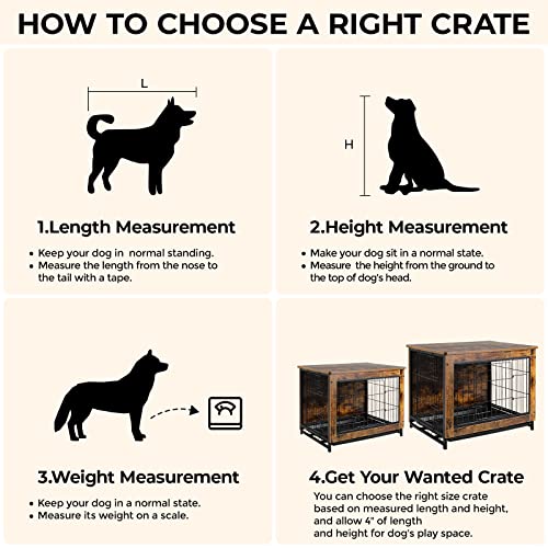 TLSUNNY Dog Crate Furniture, 38.6" Wooden Side End Table, Modern Dog Kennel with Double Doors, Heavy-Duty Dog Cage with Pull-Out Removable Tray,