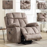 CANMOV Large Power Lift Recliner Chairs with Massage and Heat for Elderly Big People, Heavy Duty Motion Reclining Mechanism-Anti Skid Fabric Recliner Chair with 2 Concealed Cup Holders,Light Brown